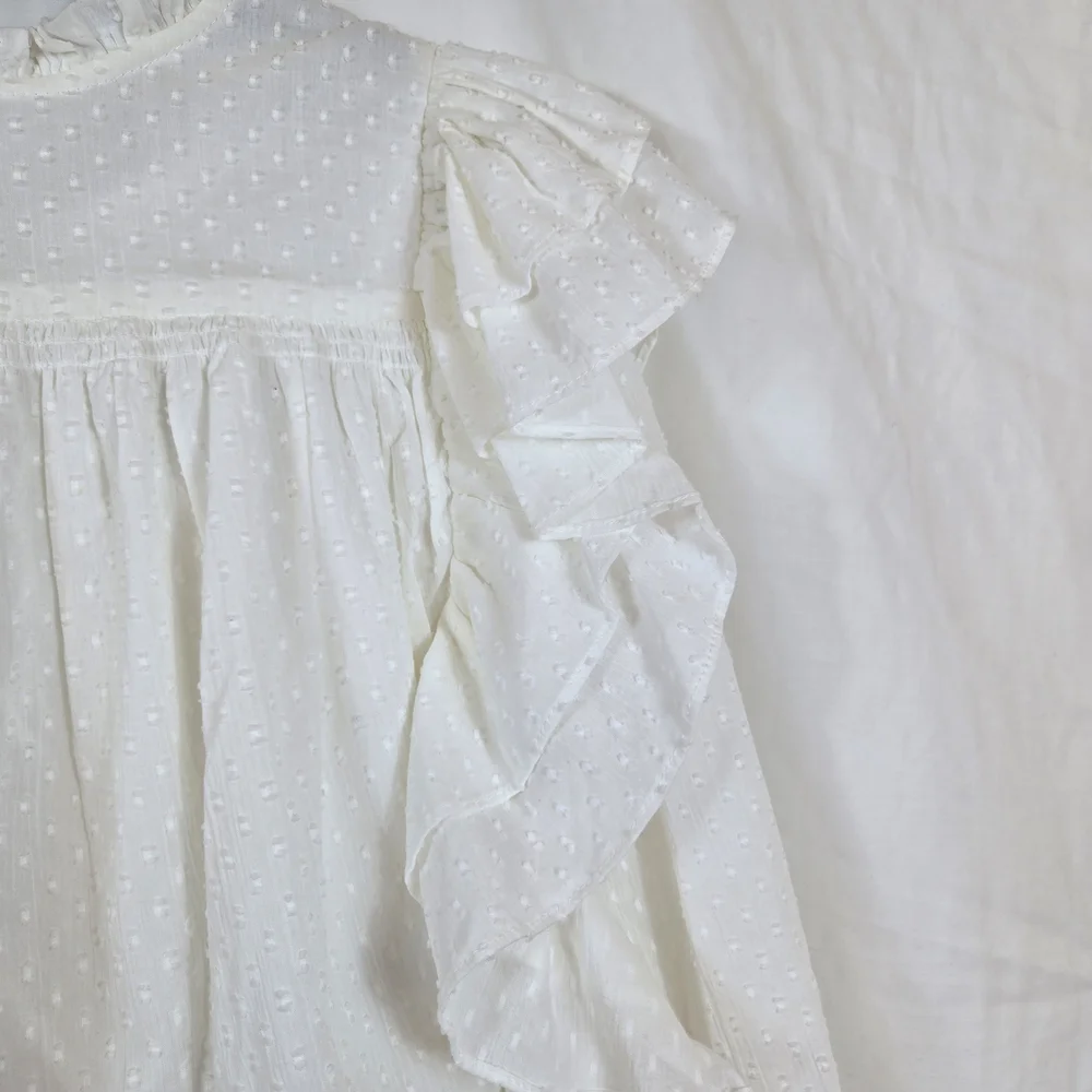 GB Girls White Cottage Ruffle Long Sleeve‎ Swiss Dot Lined Boho Blouse Large NWT